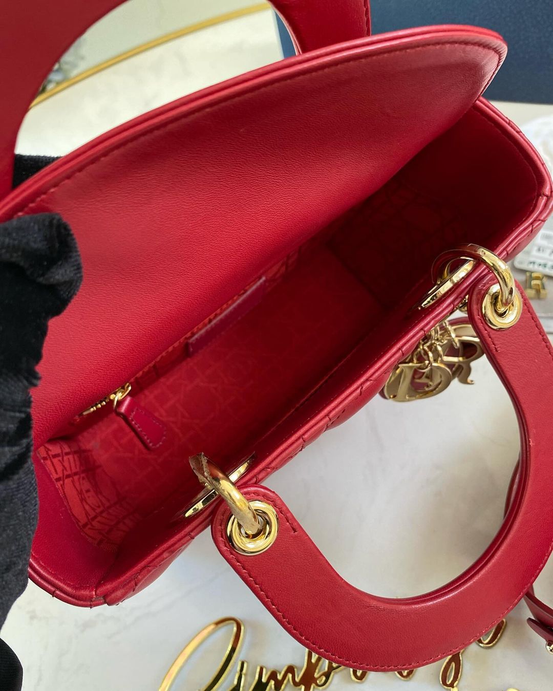 Lady D Red Cannage Small GHW ABC Strap