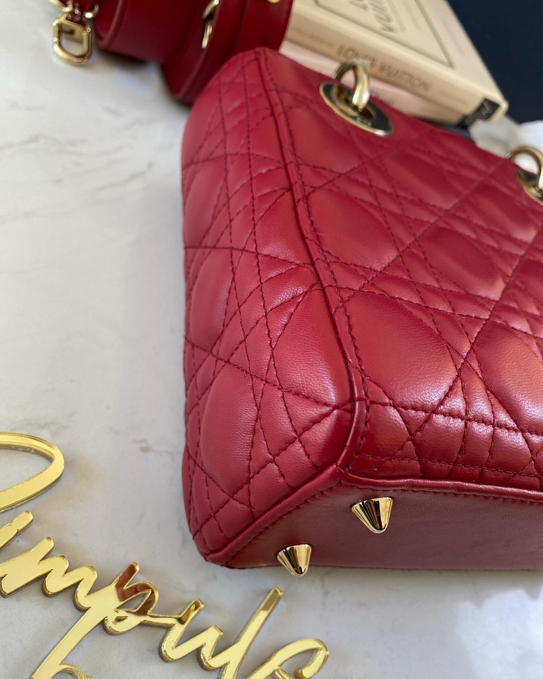 Lady D Red Cannage Small GHW ABC Strap