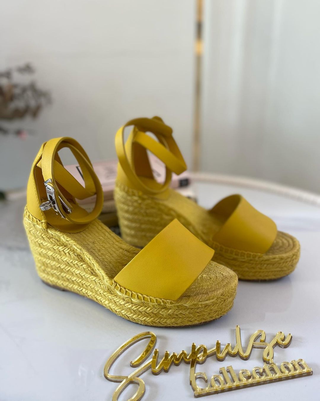 H Yellow Leather Tipoli Espadrille Wedge