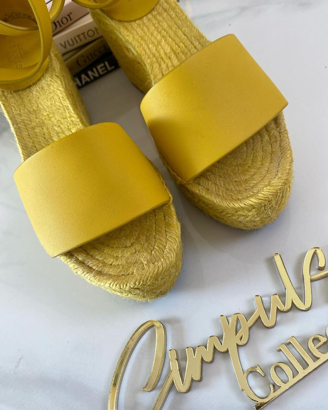 H Yellow Leather Tipoli Espadrille Wedge