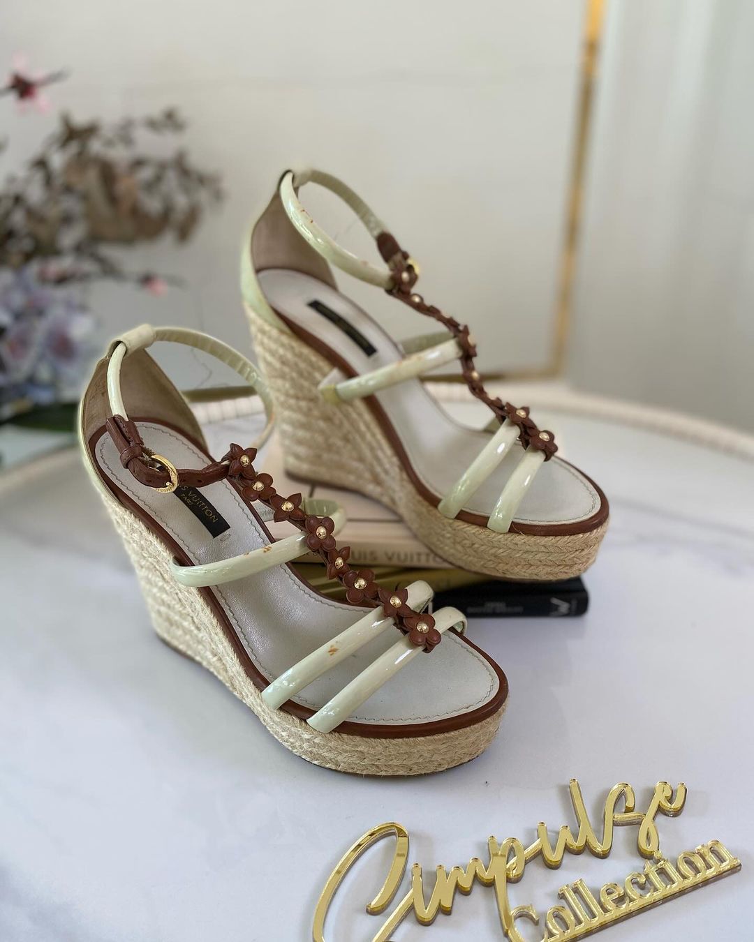 L V Floral Espadrille Wedge