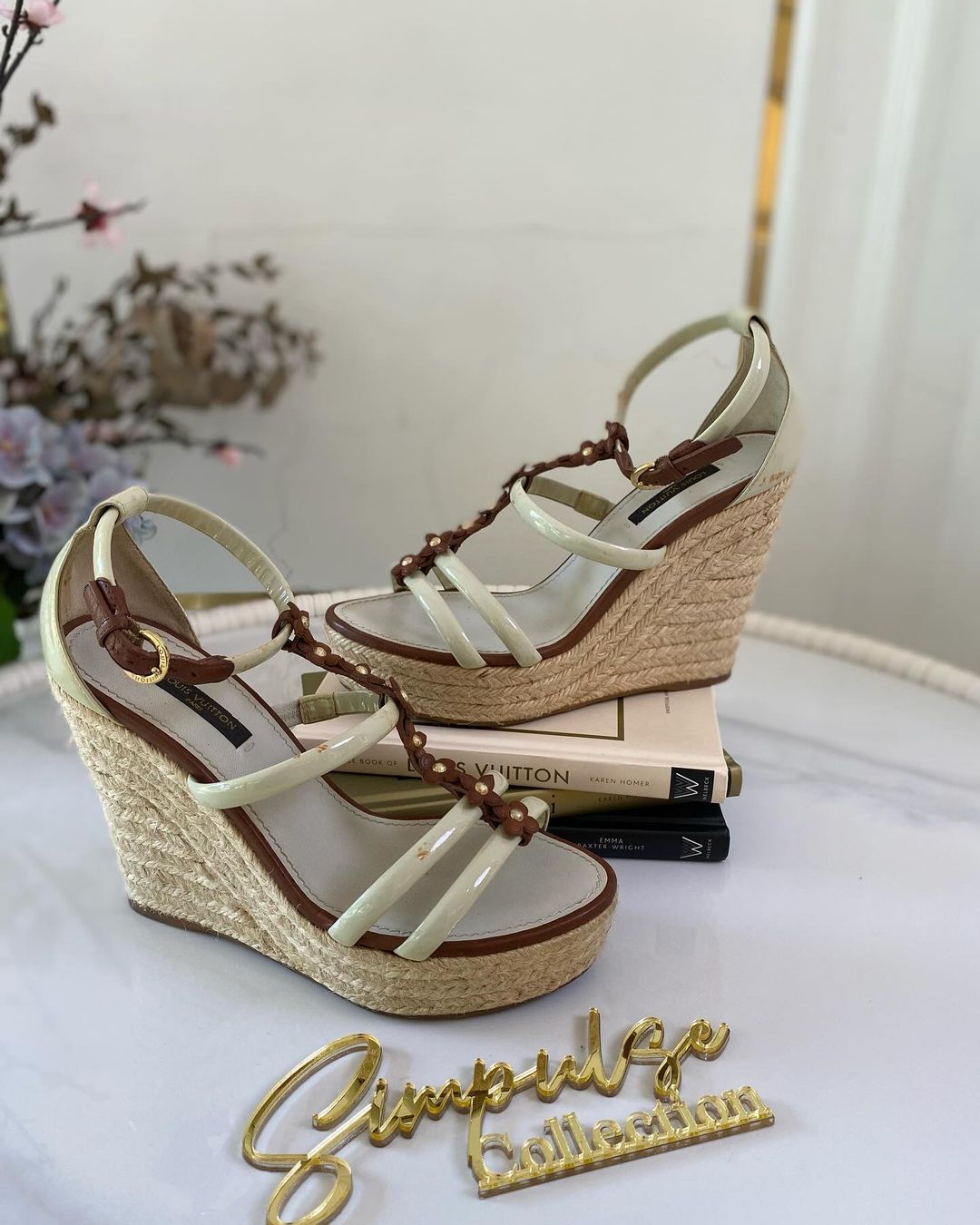 L V Floral Espadrille Wedge