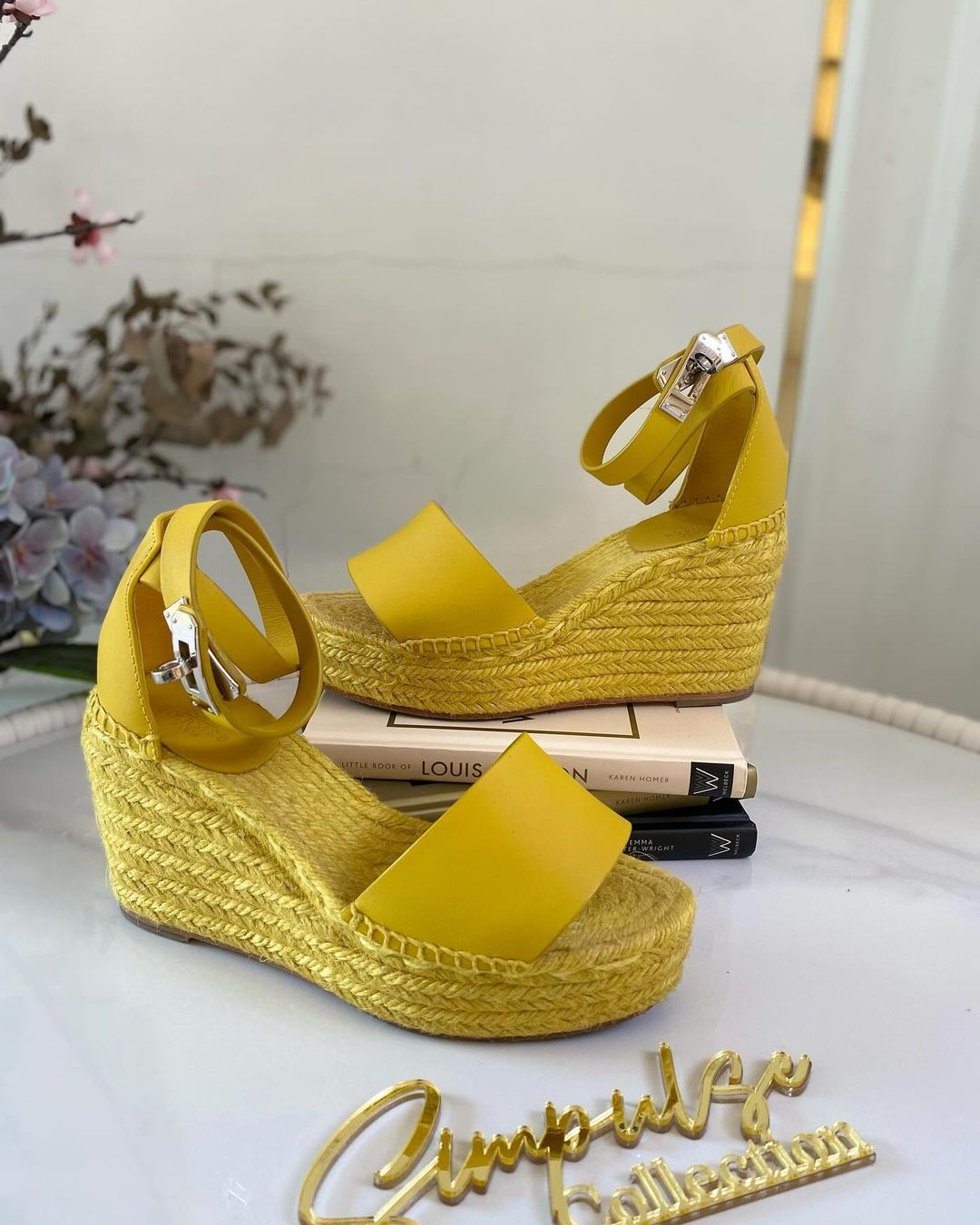 H Yellow Leather Tipoli Espadrille Wedge