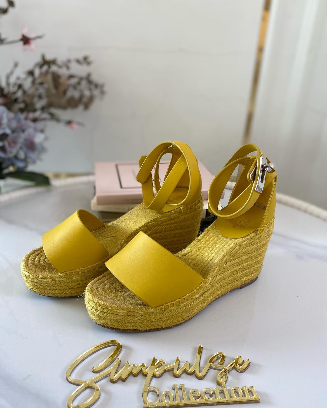 H Yellow Leather Tipoli Espadrille Wedge