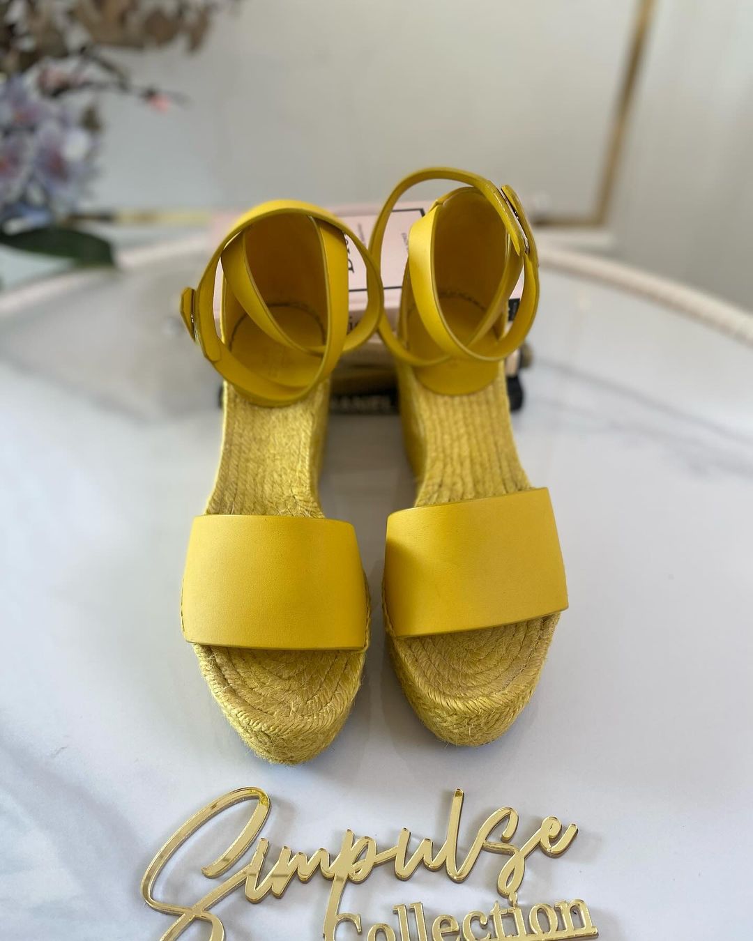 H Yellow Leather Tipoli Espadrille Wedge