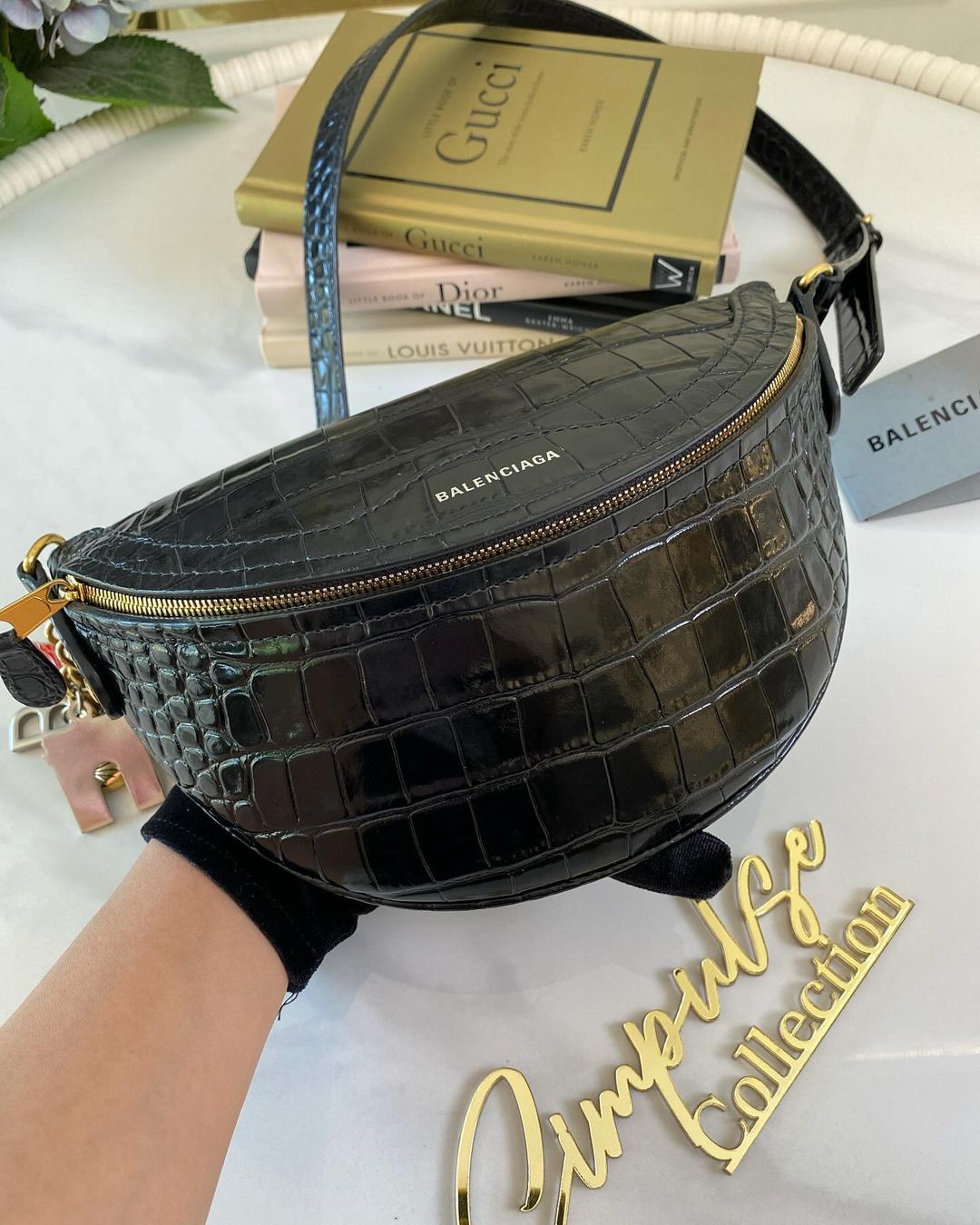 B Souvenir Embossed Patent Leather Belt Bag