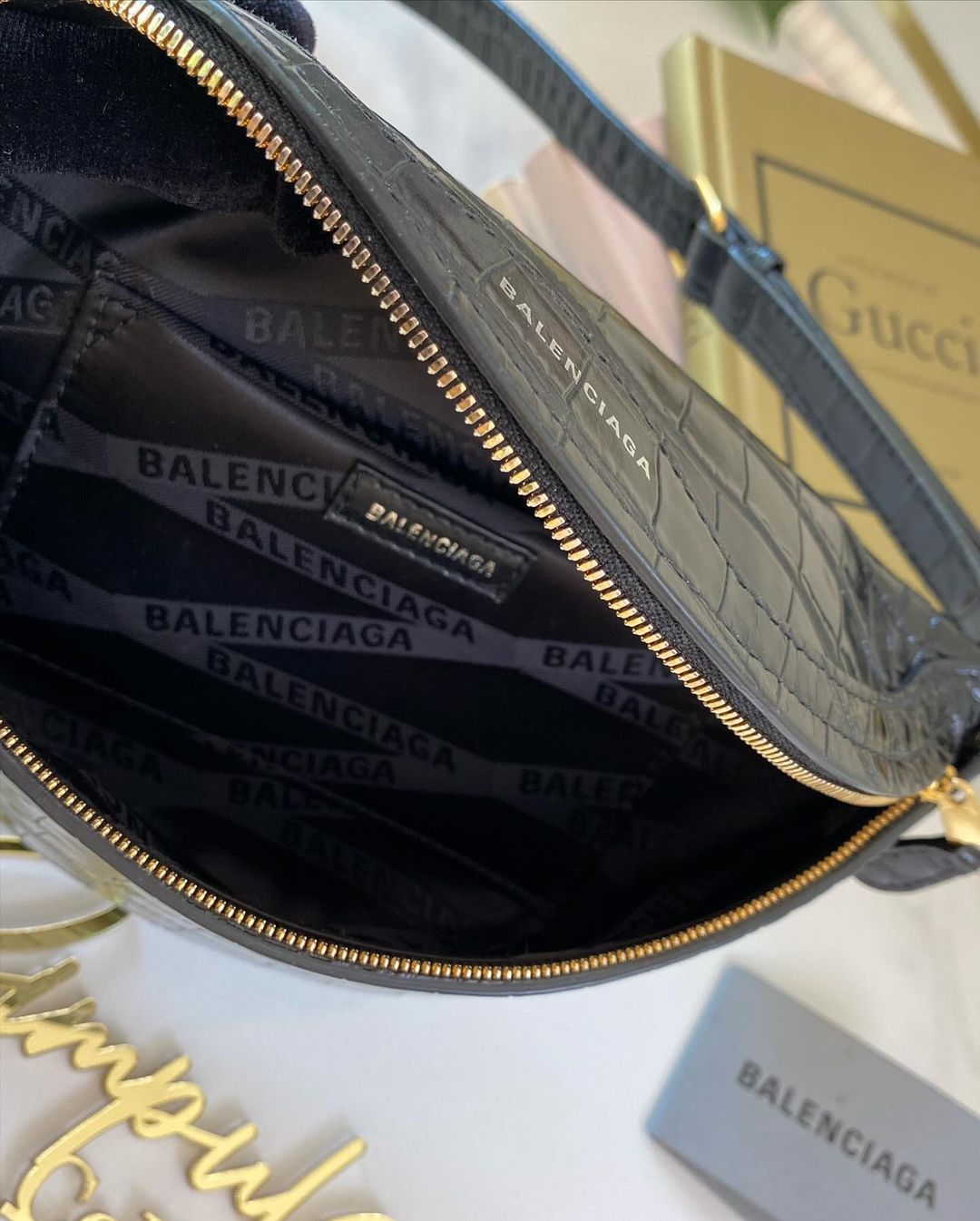 Balenciaga Souvenir Embossed Patent Leather Belt Bag