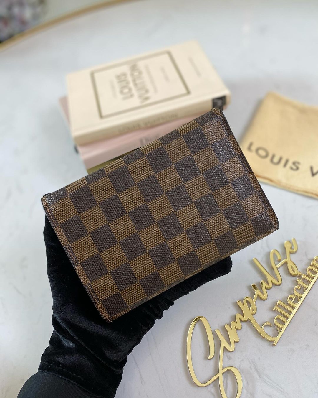 L V Trifold Damier Ebene Brown