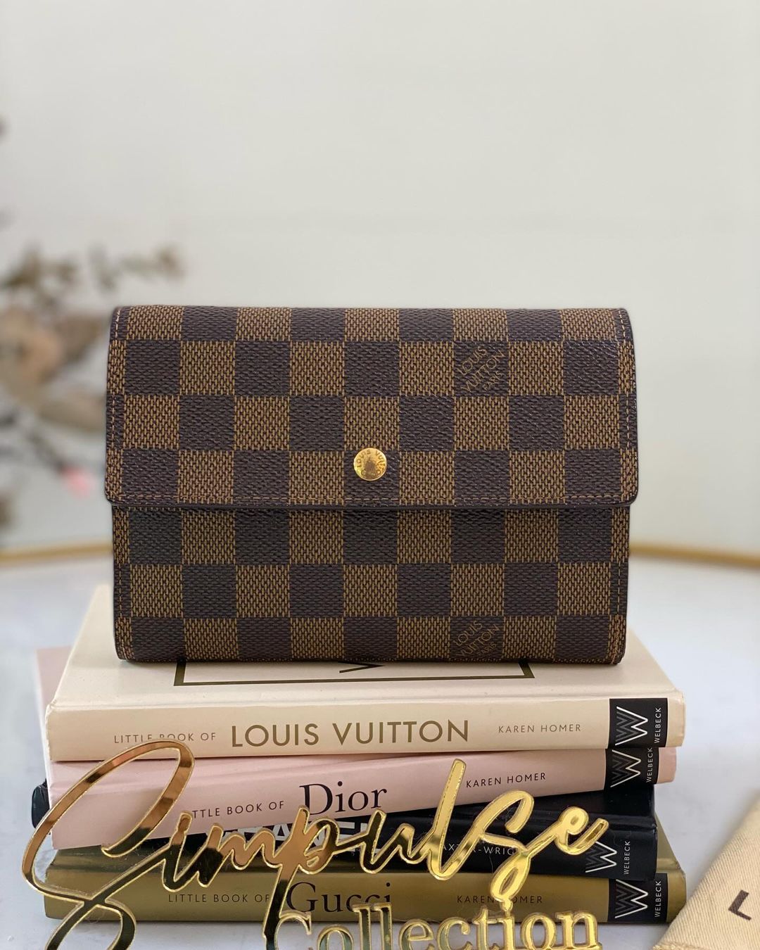 L V Trifold Damier Ebene Brown