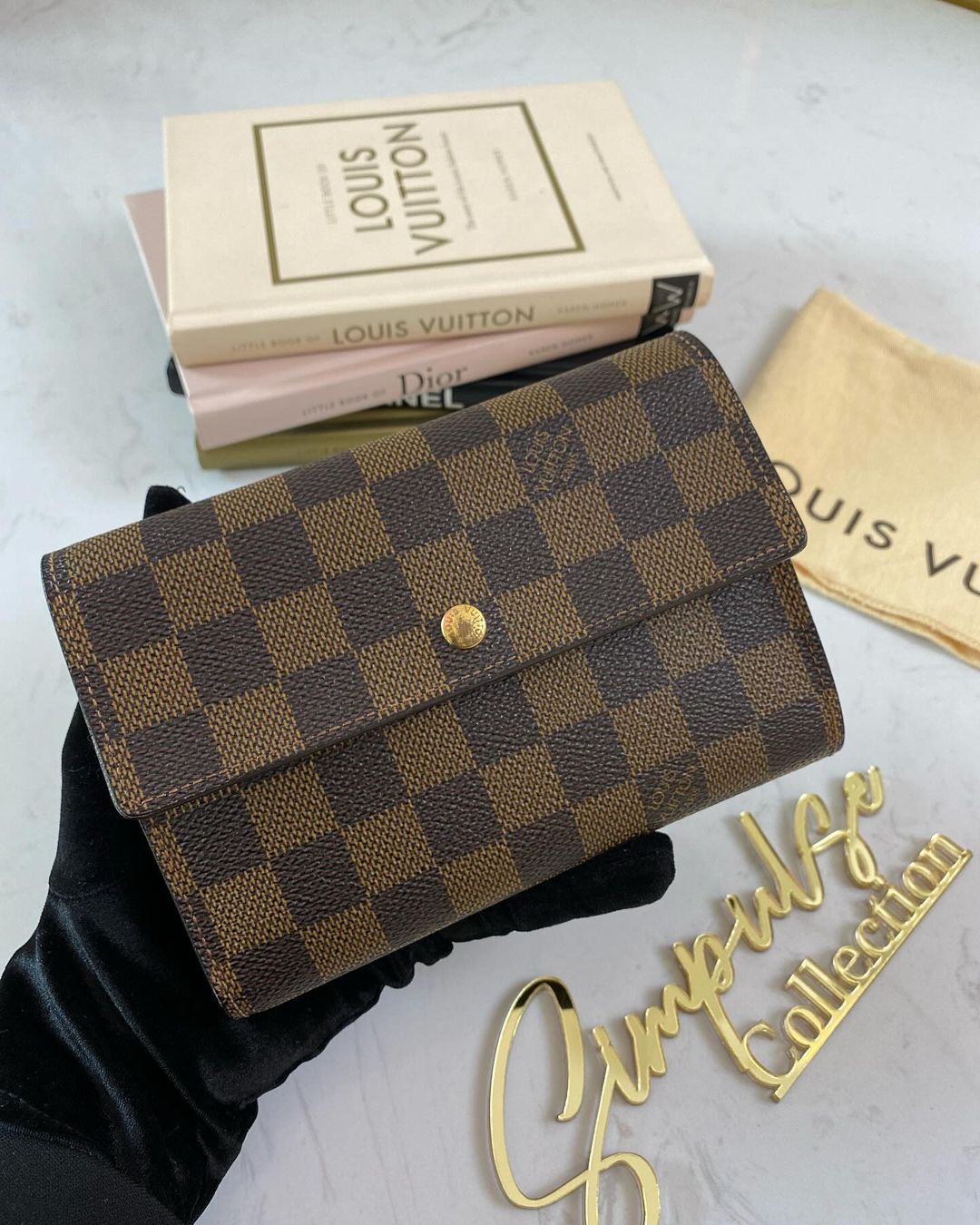 L V Trifold Damier Ebene Brown