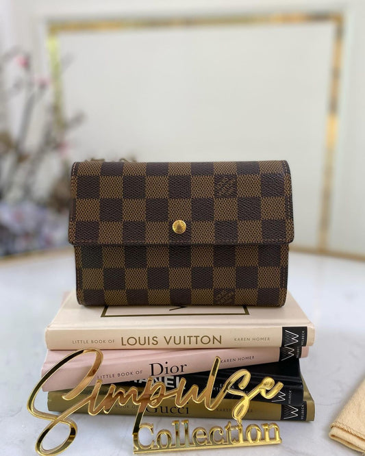 L V Trifold Damier Ebene Brown