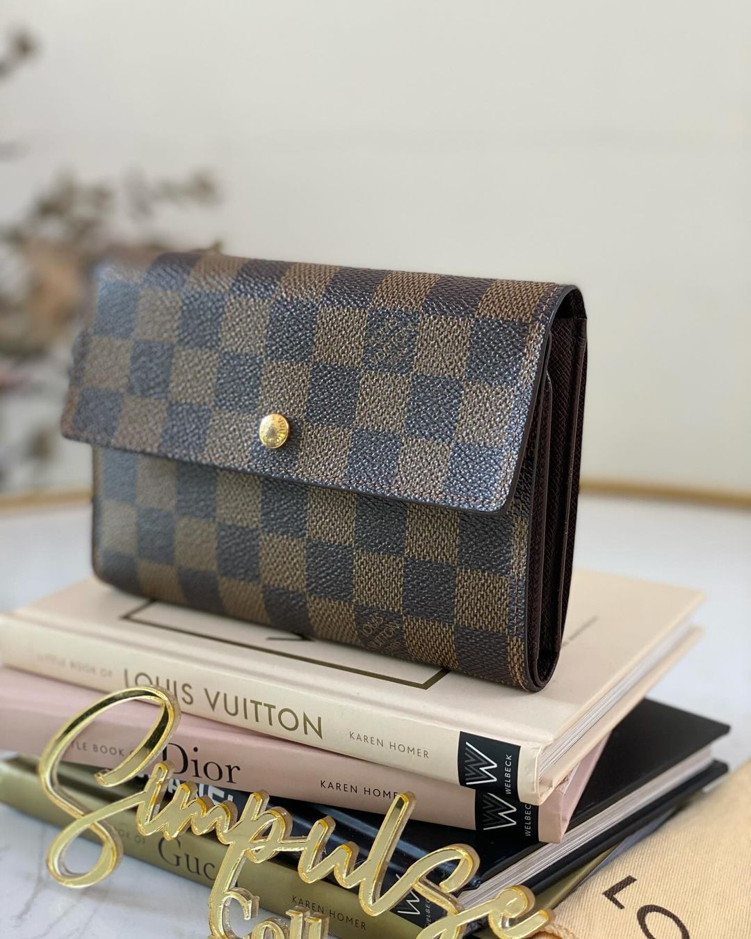 L V Trifold Damier Ebene Brown