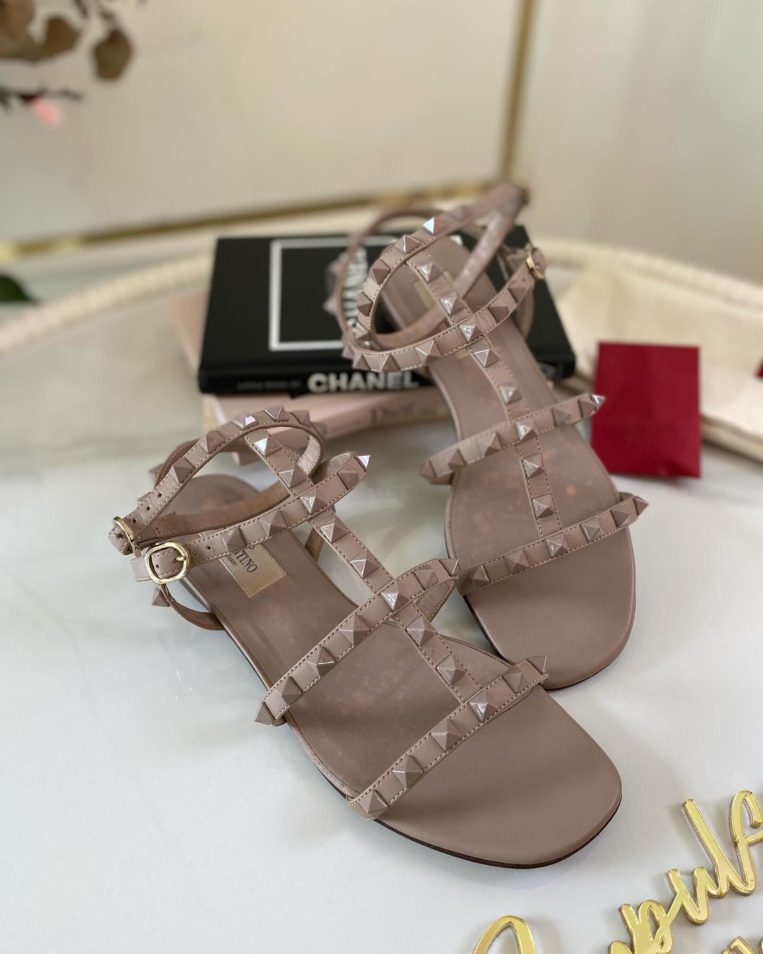 VLTN Rockstud Strappy Flats Sandals