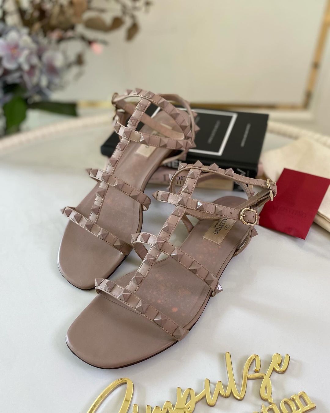 VLTN Rockstud Strappy Flats Sandals