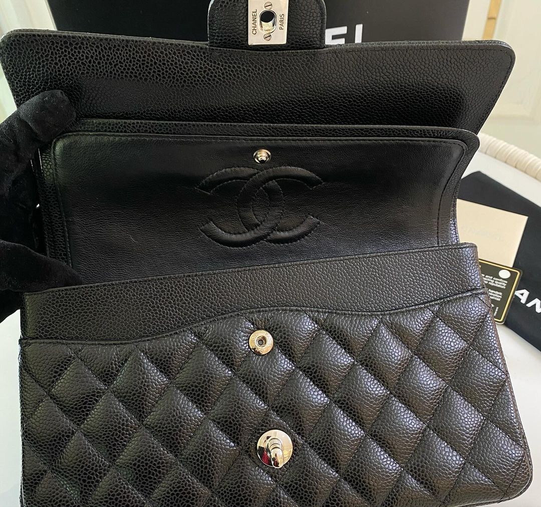 C Classic Medium Double Flap Caviar SHW