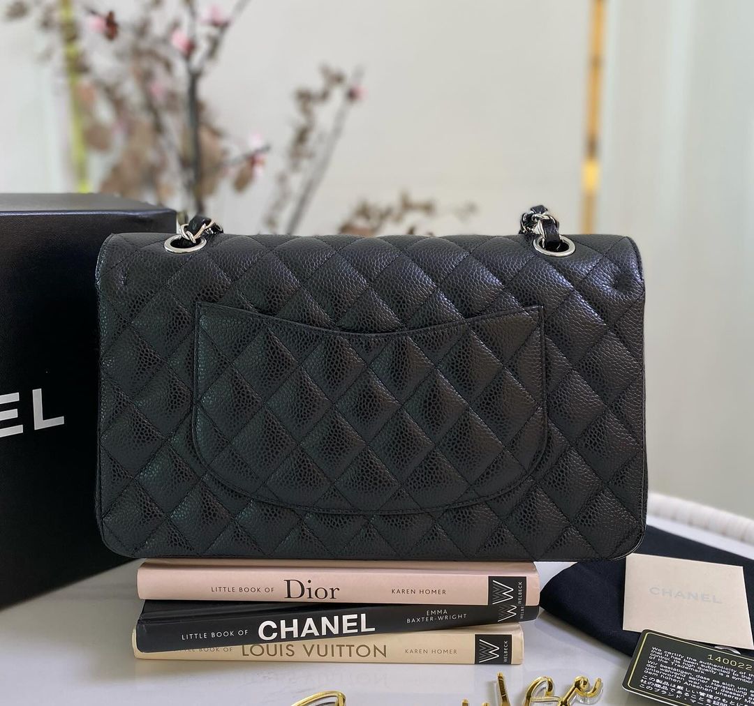 C Classic Medium Double Flap Caviar SHW