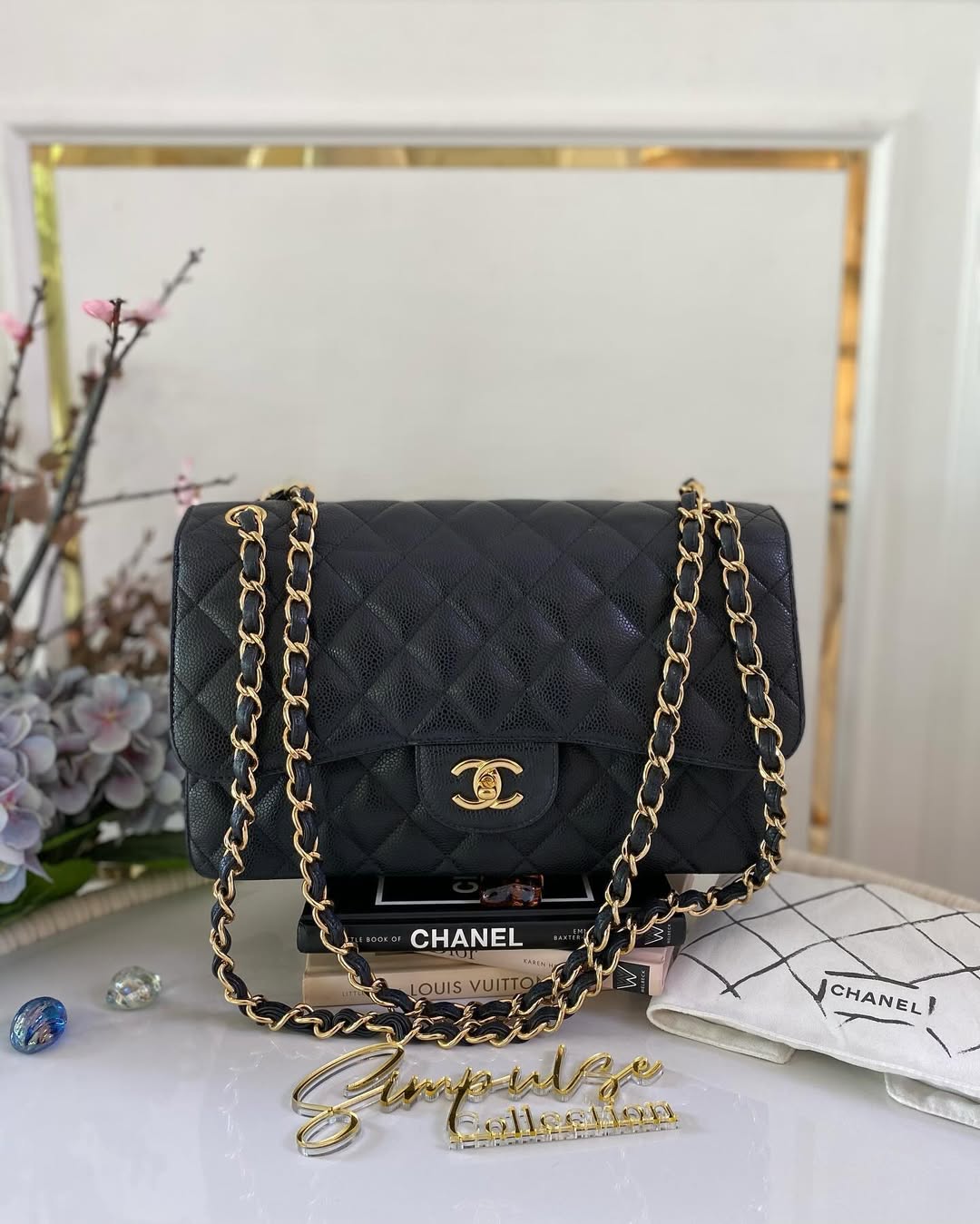 C Jumbo Caviar Double Flap GHW