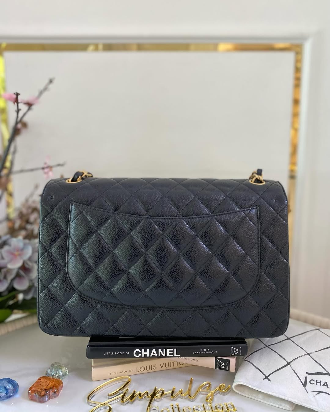 C Jumbo Caviar Double Flap GHW