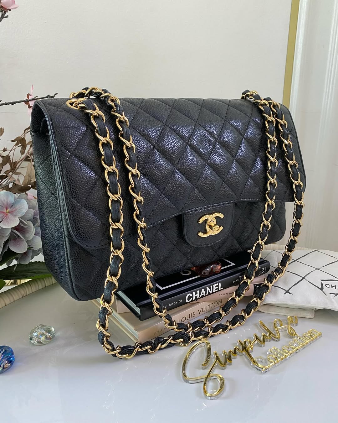 C Jumbo Caviar Double Flap GHW