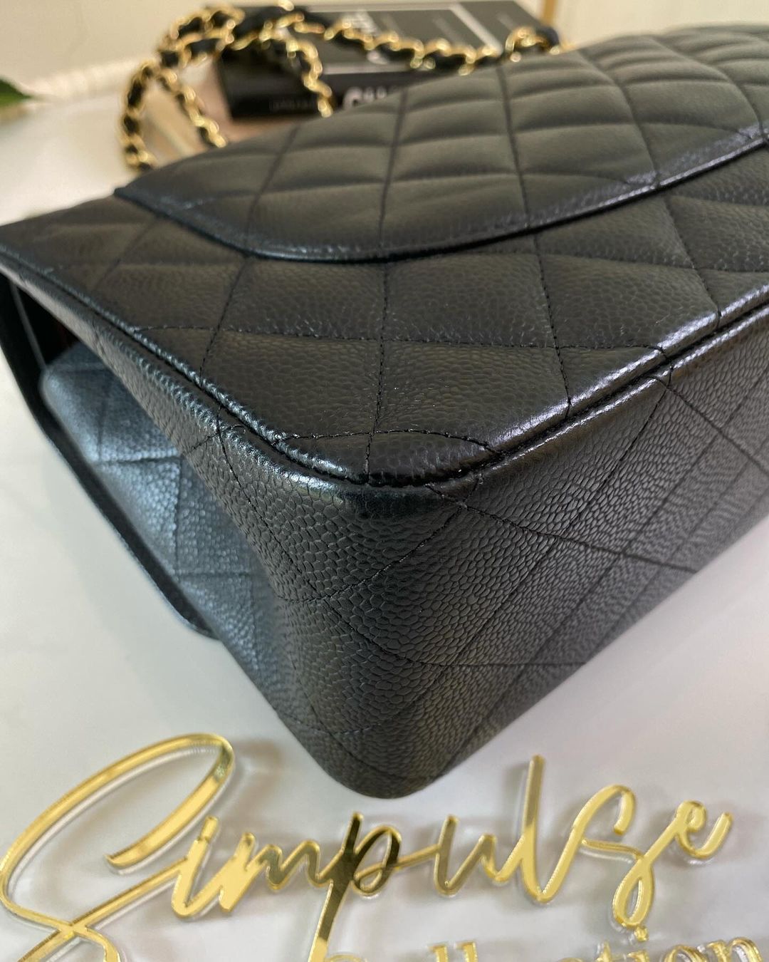 C Jumbo Caviar Double Flap GHW