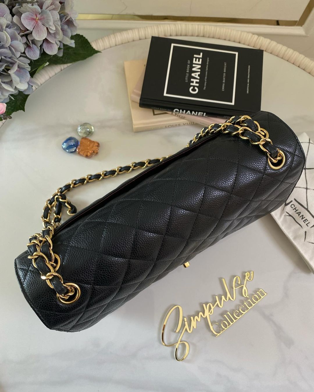 C Jumbo Caviar Double Flap GHW