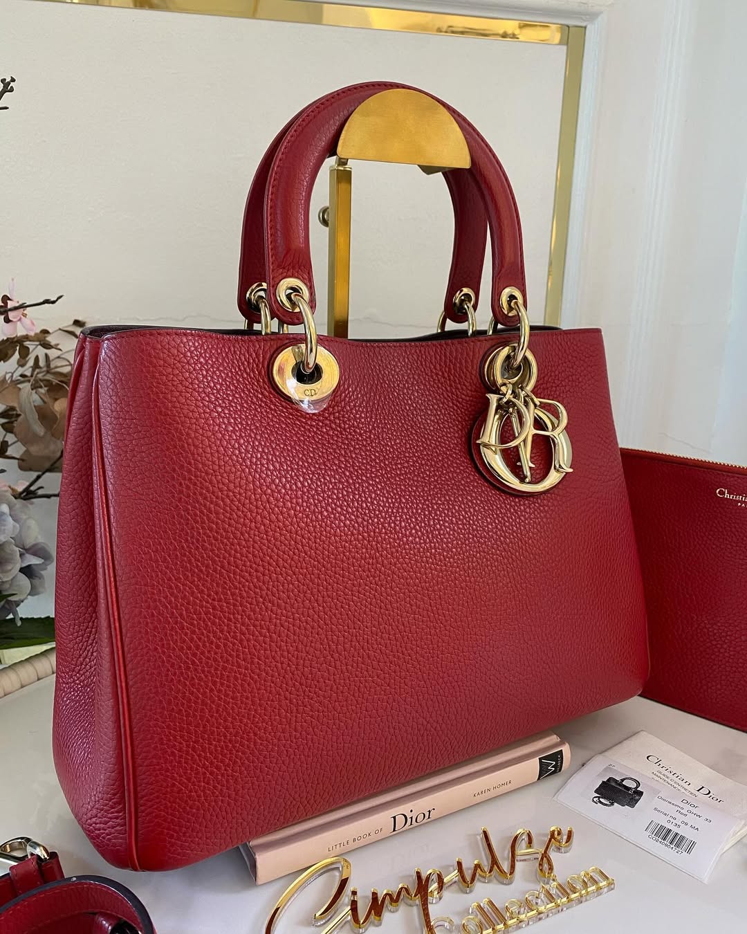 D Calfskin Diorissimo Medium Red Leather Tote