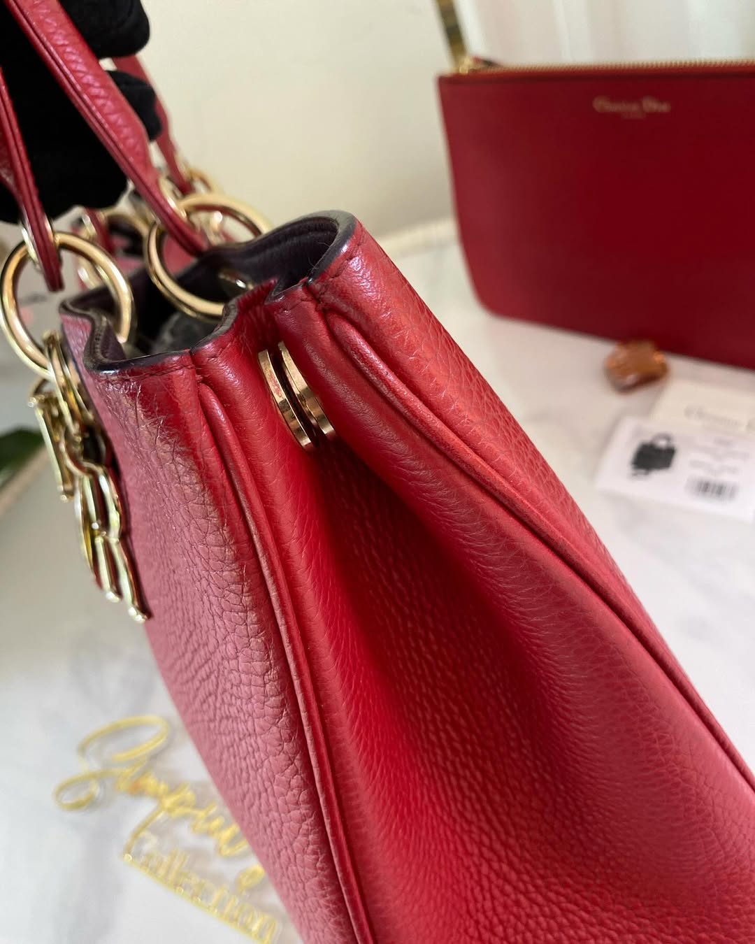 D Calfskin Diorissimo Medium Red Leather Tote