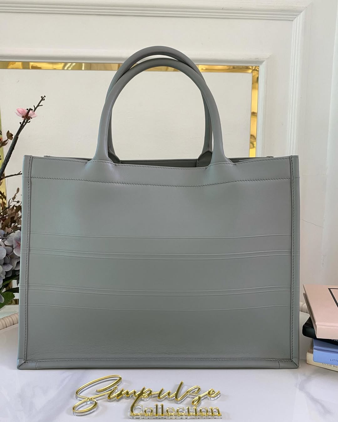 CD Book Tote Medium Leather Grey