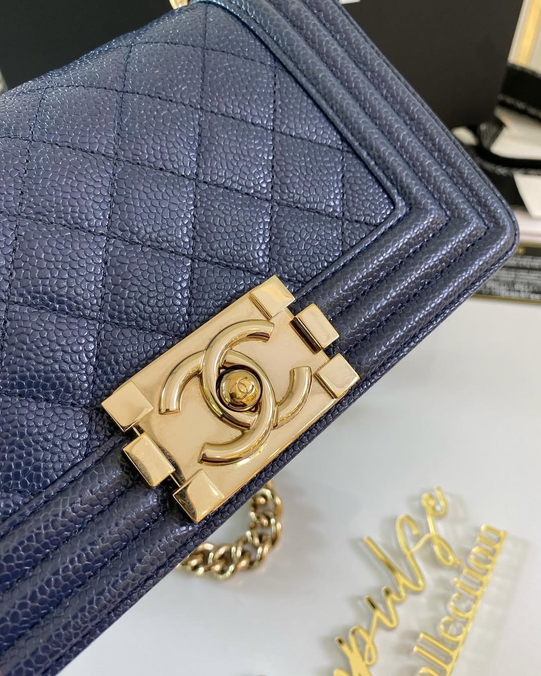 C Mini Leboy Caviar Navy Blue LGHW