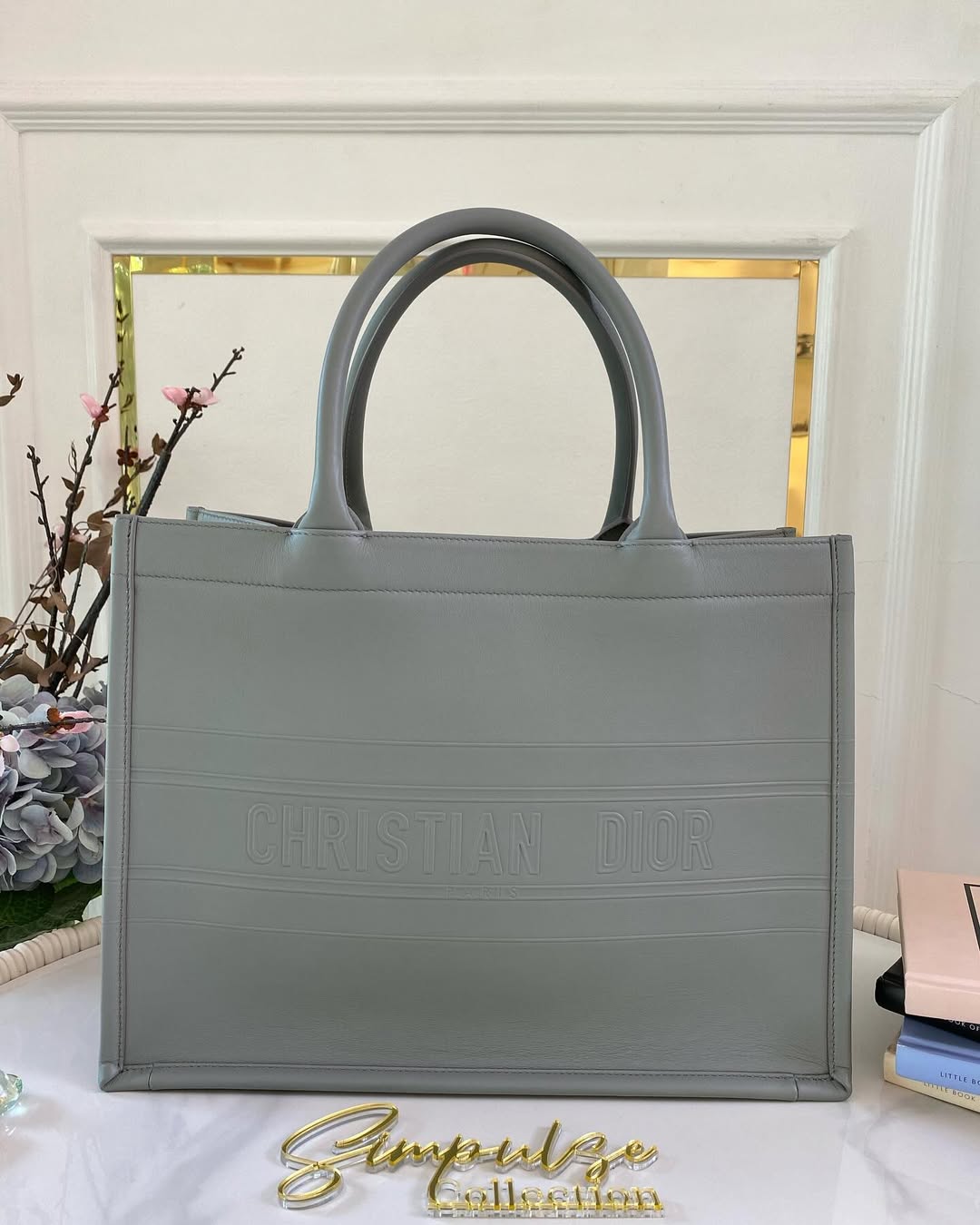 CD Book Tote Medium Leather Grey