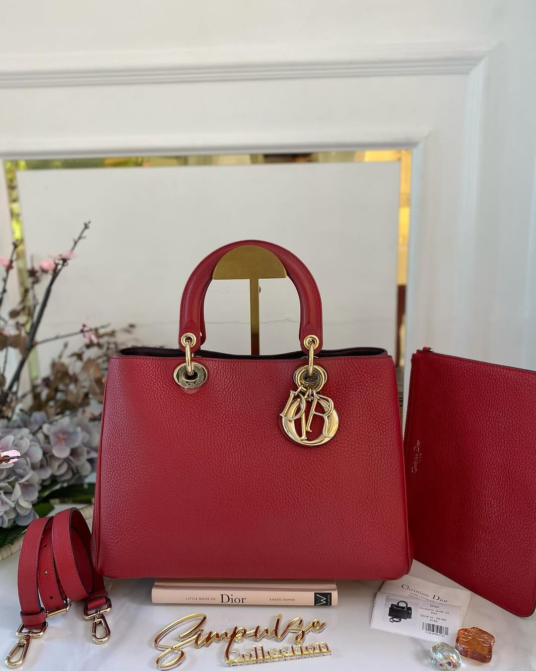 D Calfskin Diorissimo Medium Red Leather Tote