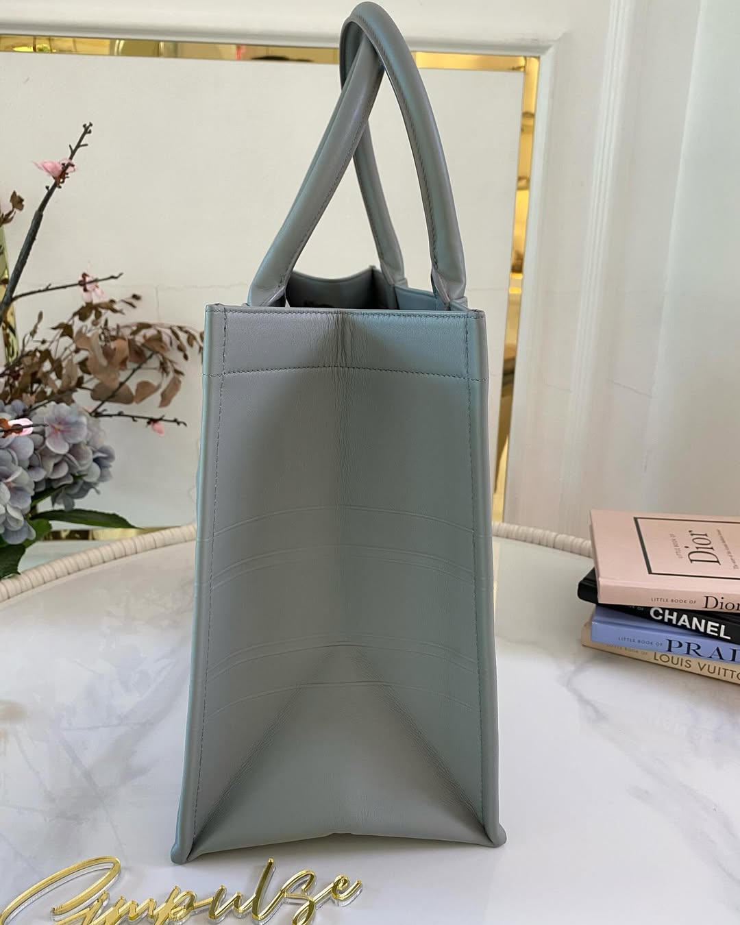 CD Book Tote Medium Leather Grey