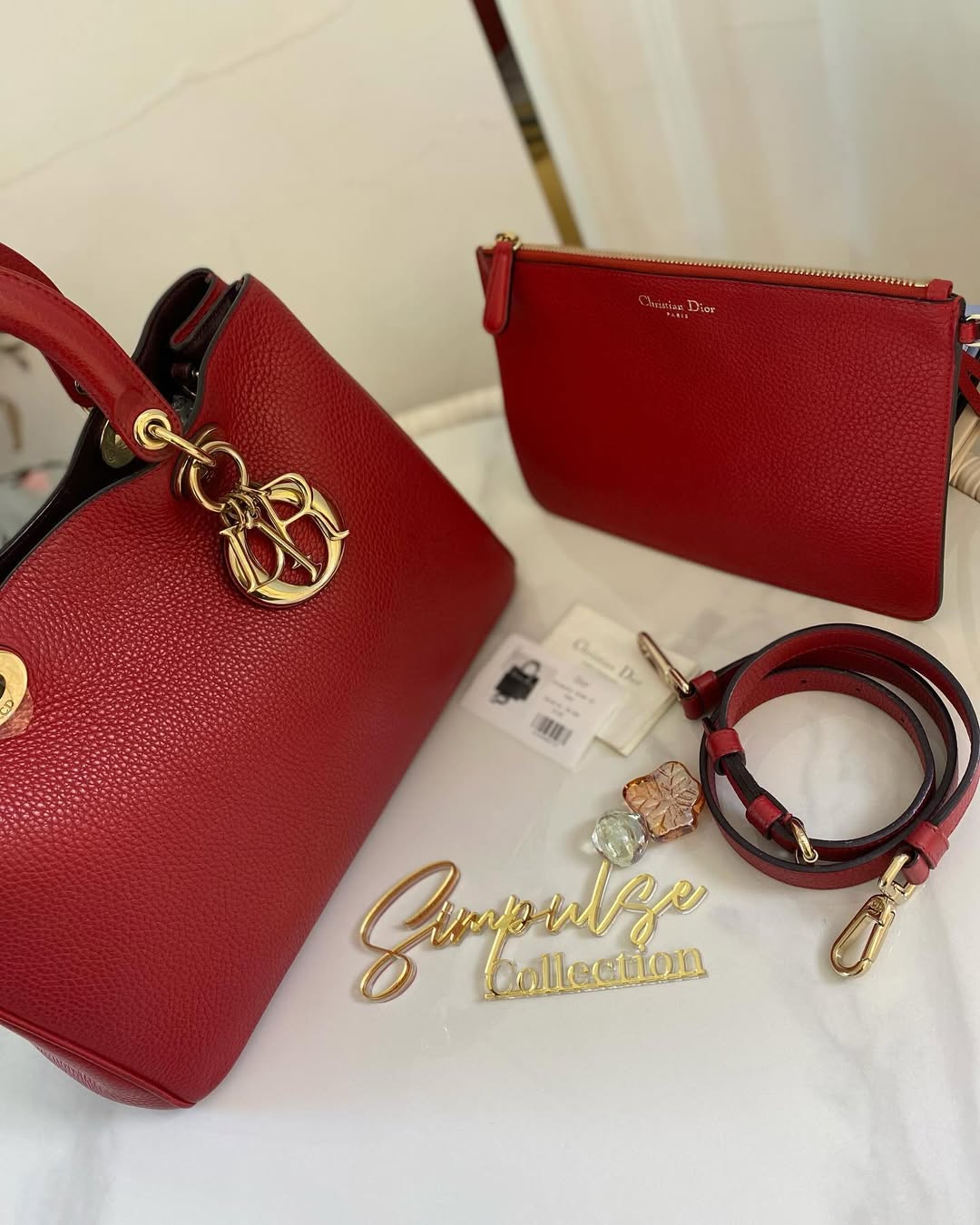 D Calfskin Diorissimo Medium Red Leather Tote