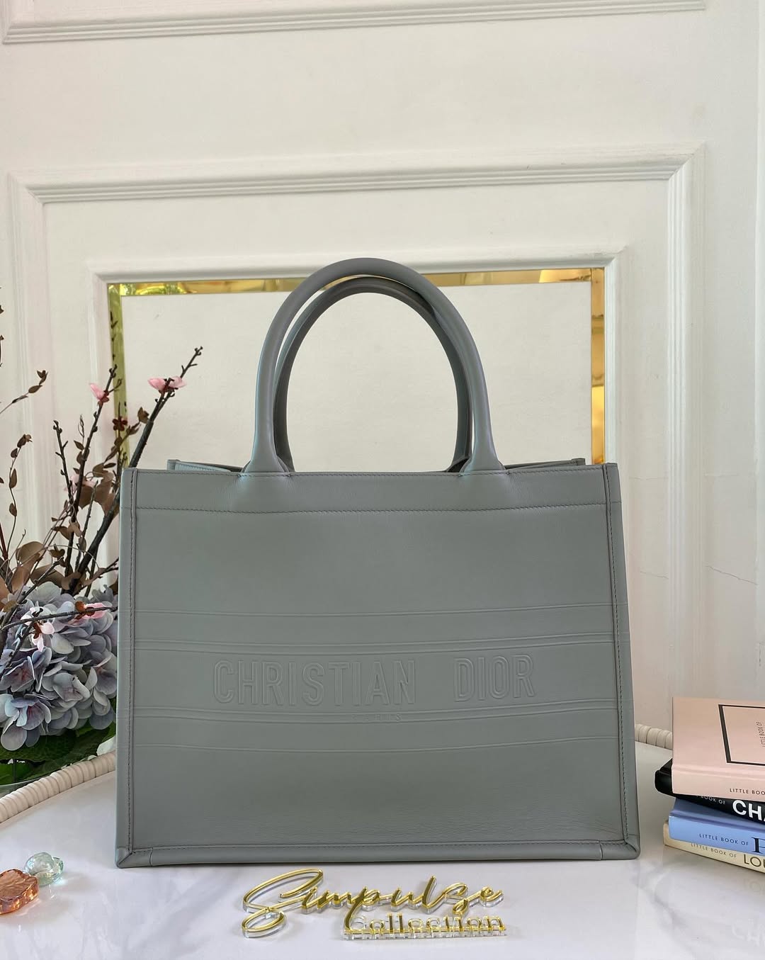 CD Book Tote Medium Leather Grey