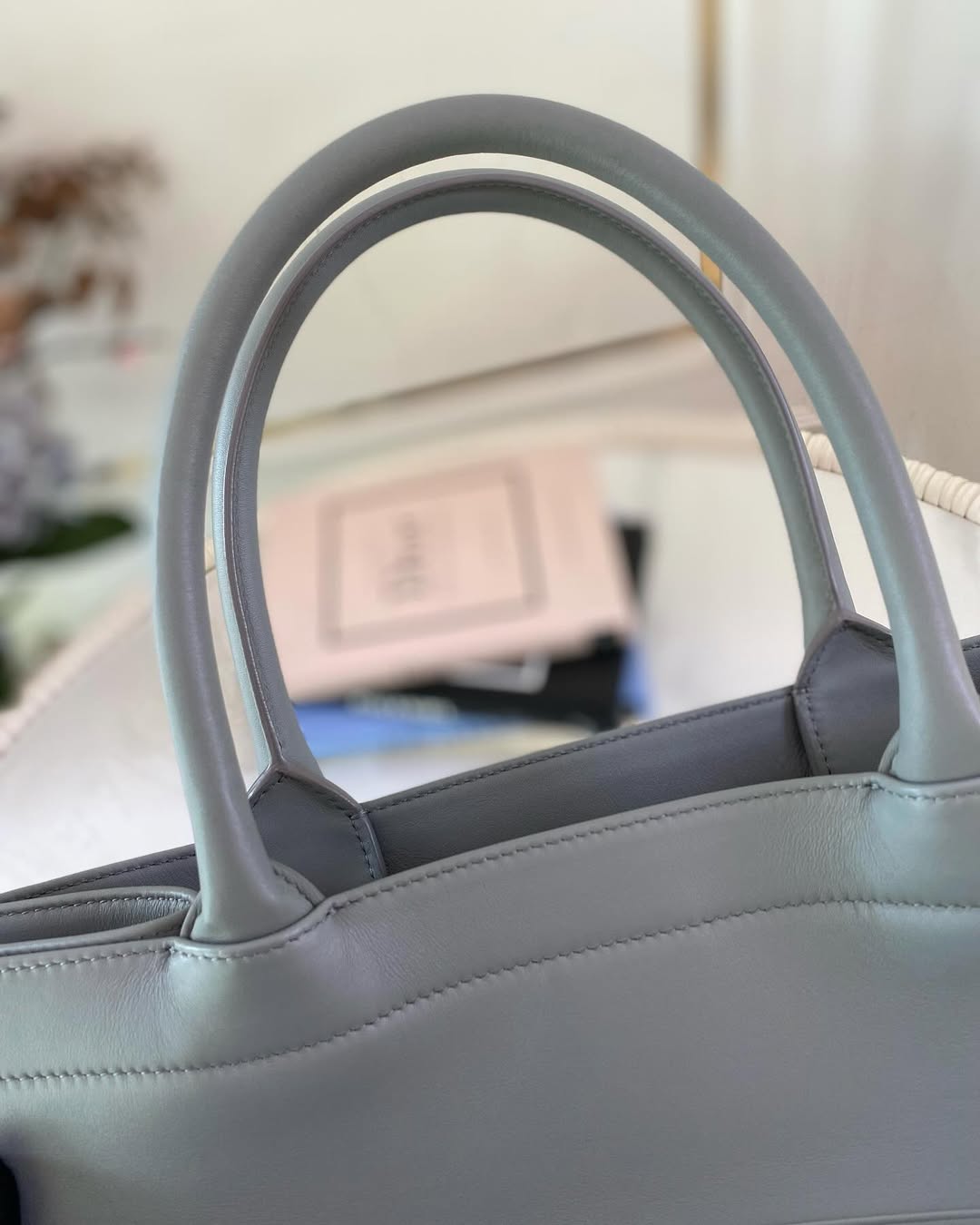 CD Book Tote Medium Leather Grey