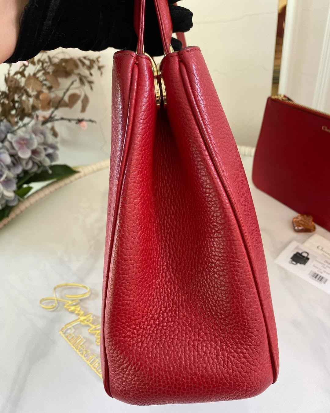 D Calfskin Diorissimo Medium Red Leather Tote