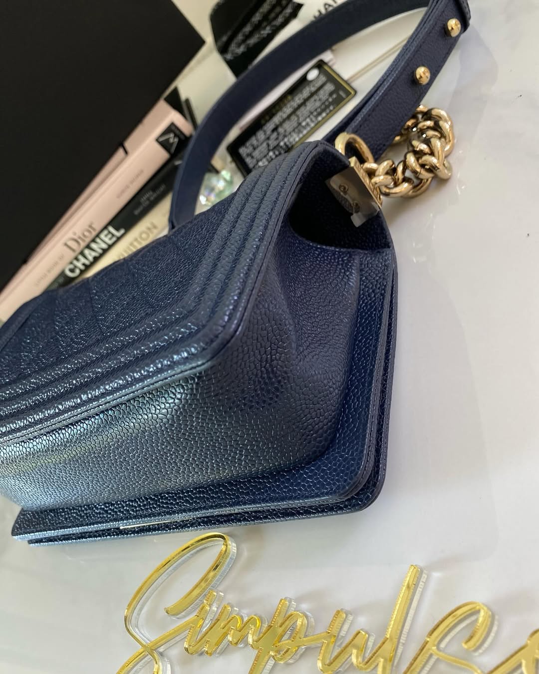 C Mini Leboy Caviar Navy Blue LGHW