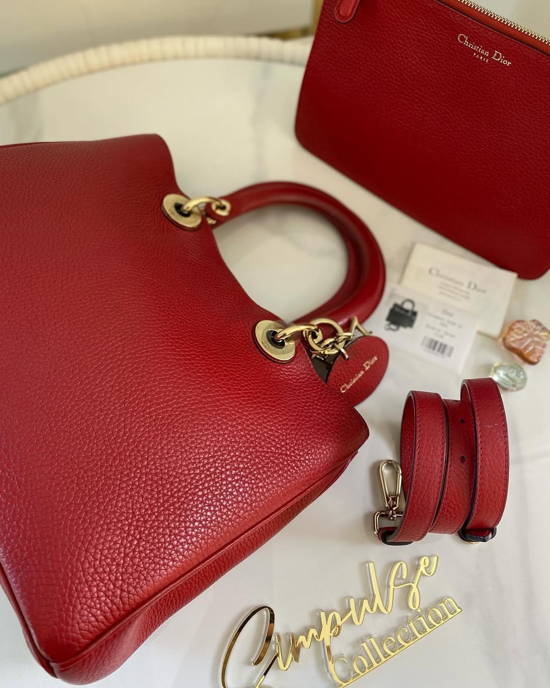 D Calfskin Diorissimo Medium Red Leather Tote