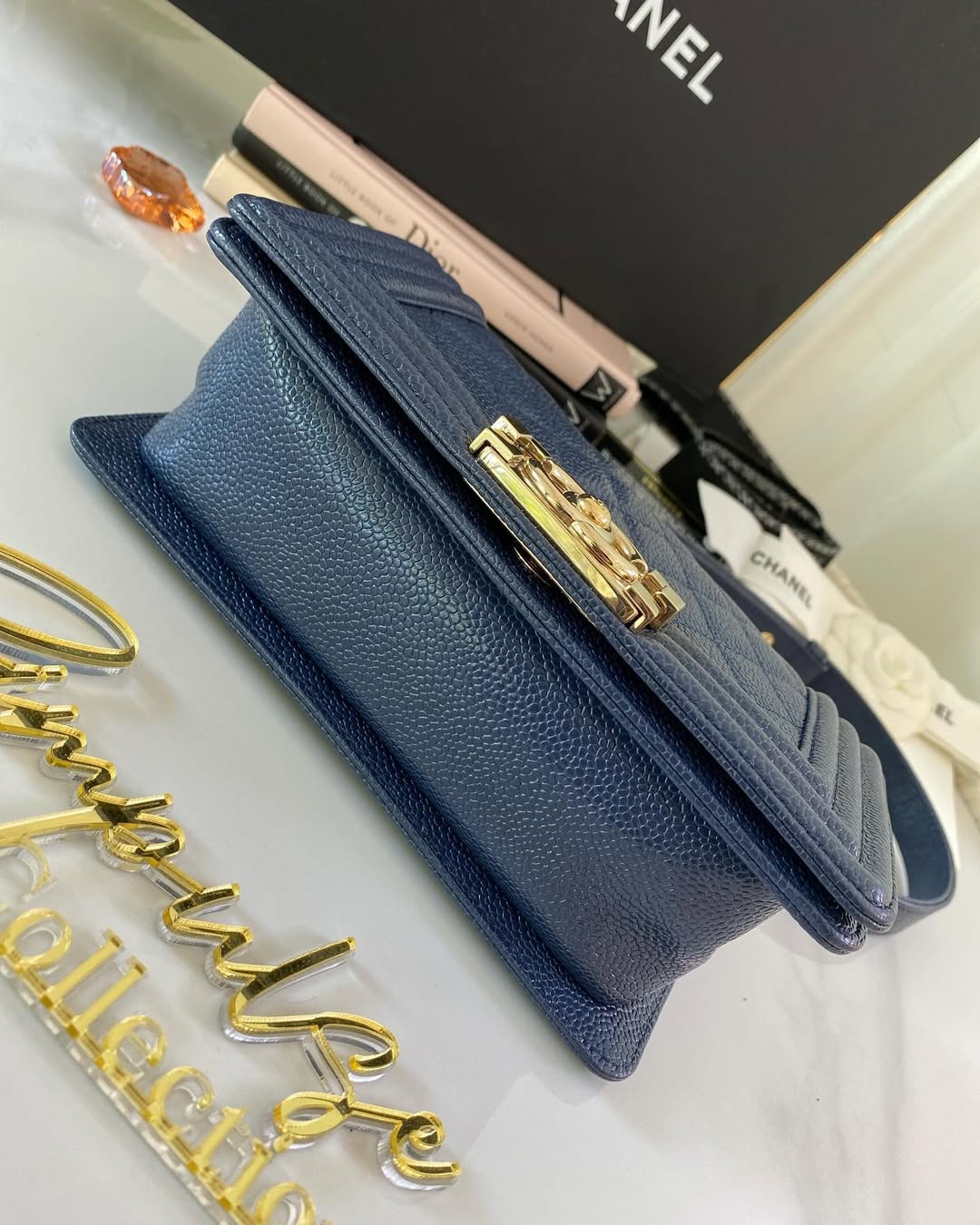 C Mini Leboy Caviar Navy Blue LGHW