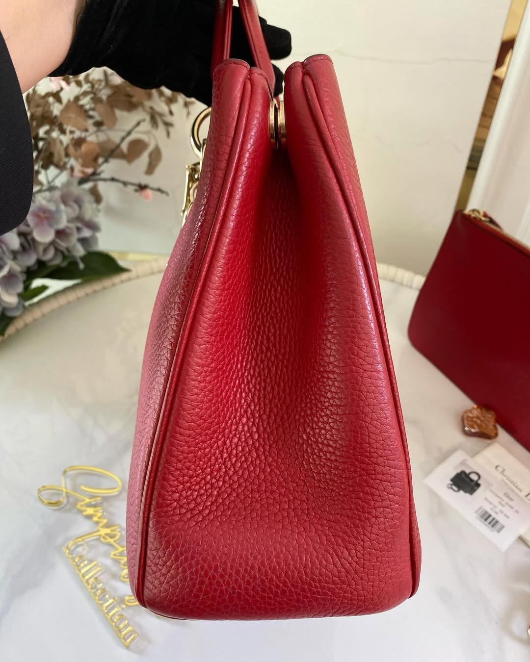 D Calfskin Diorissimo Medium Red Leather Tote