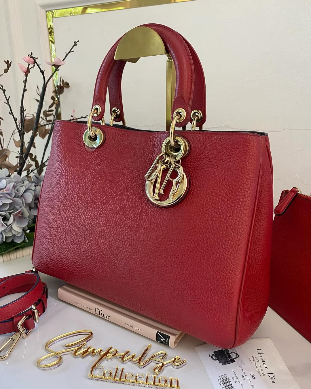 D Calfskin Diorissimo Medium Red Leather Tote