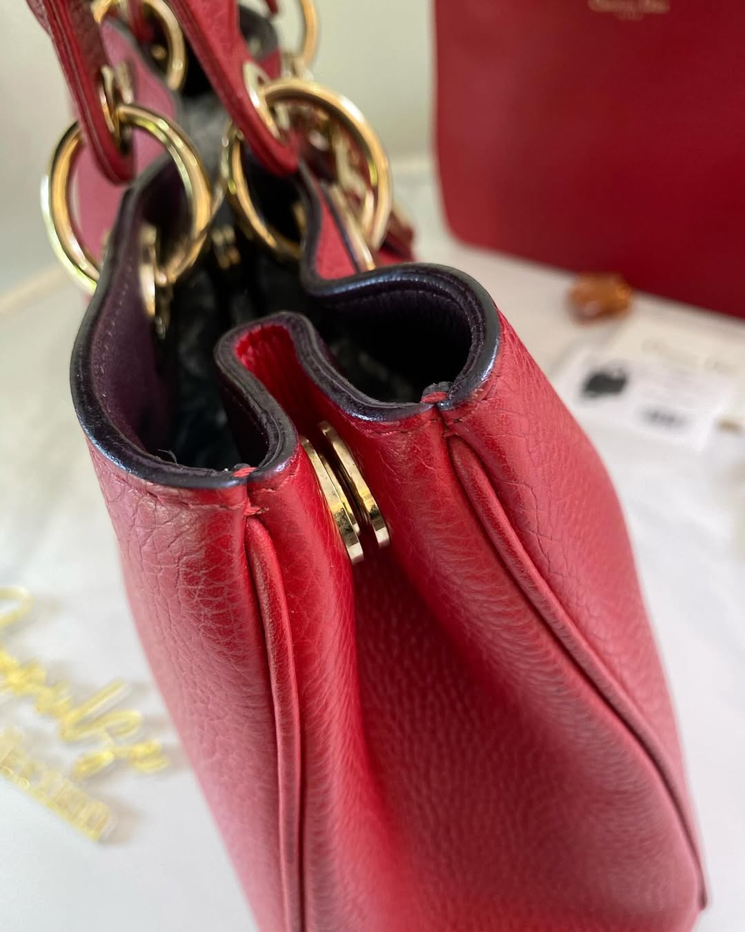 D Calfskin Diorissimo Medium Red Leather Tote