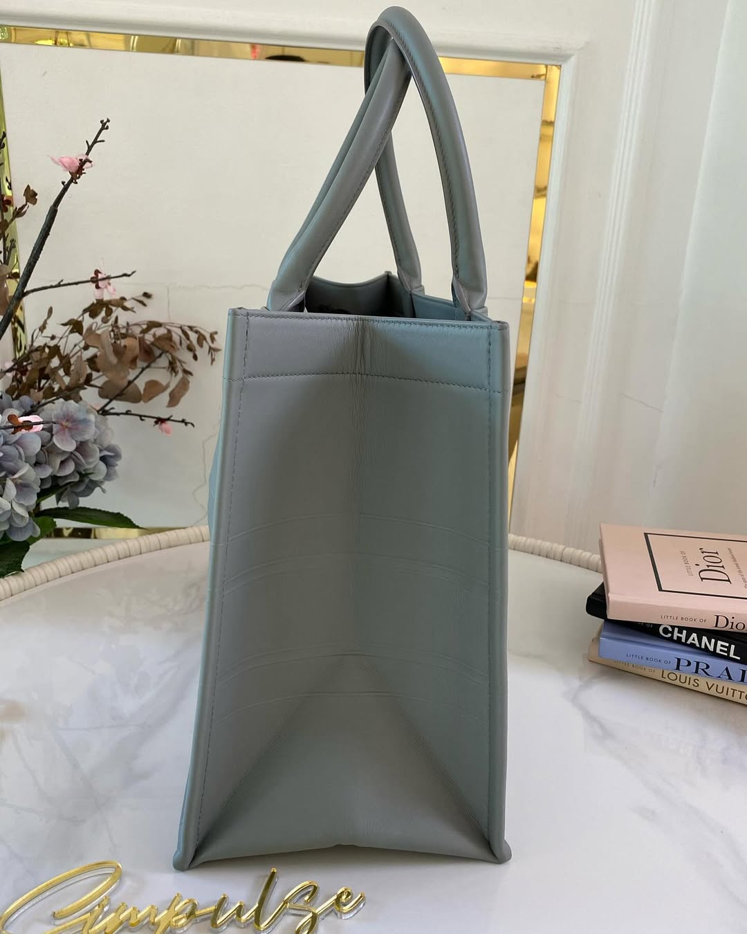 CD Book Tote Medium Leather Grey