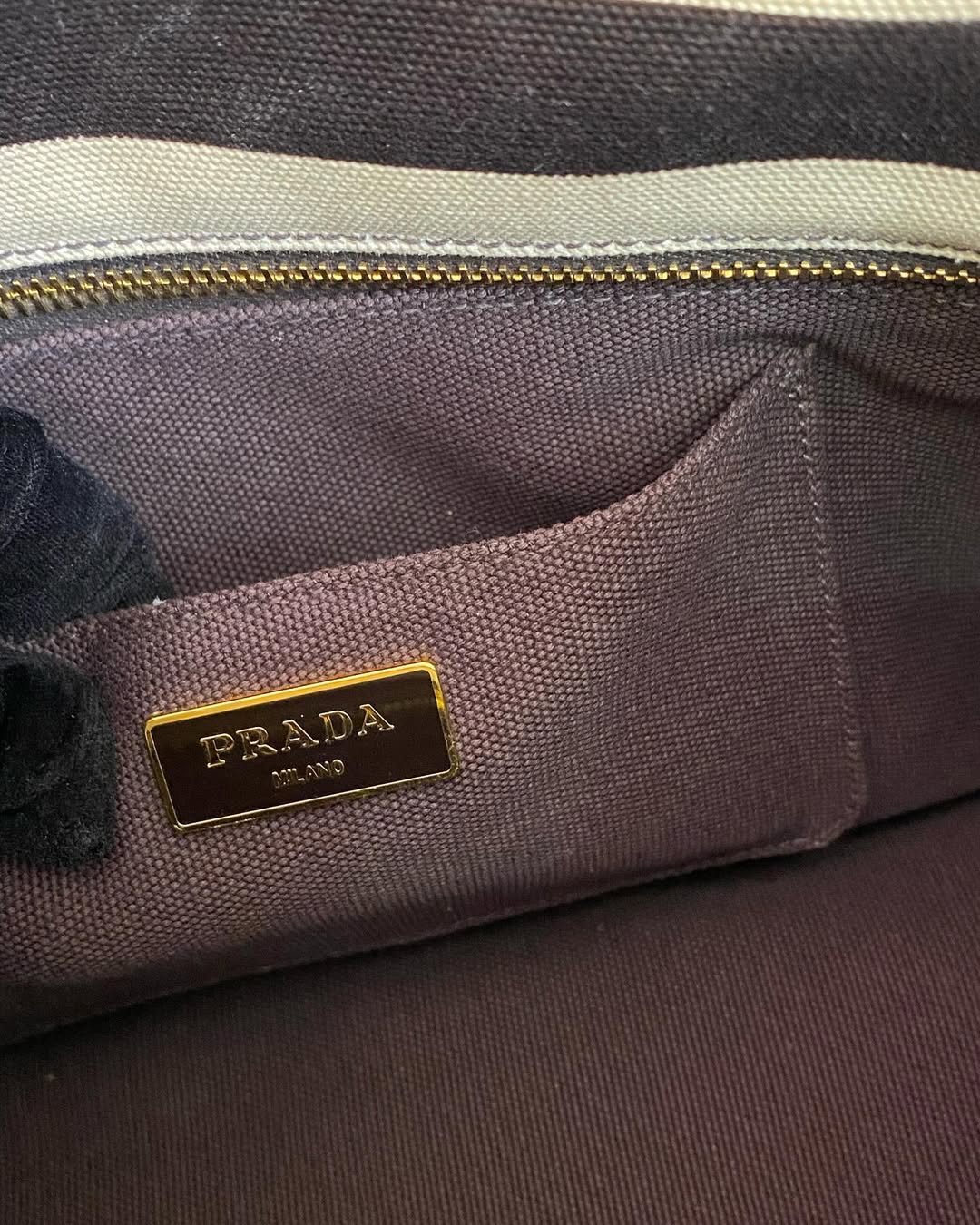 P Canapa Stripe Logo Medium Black Tote