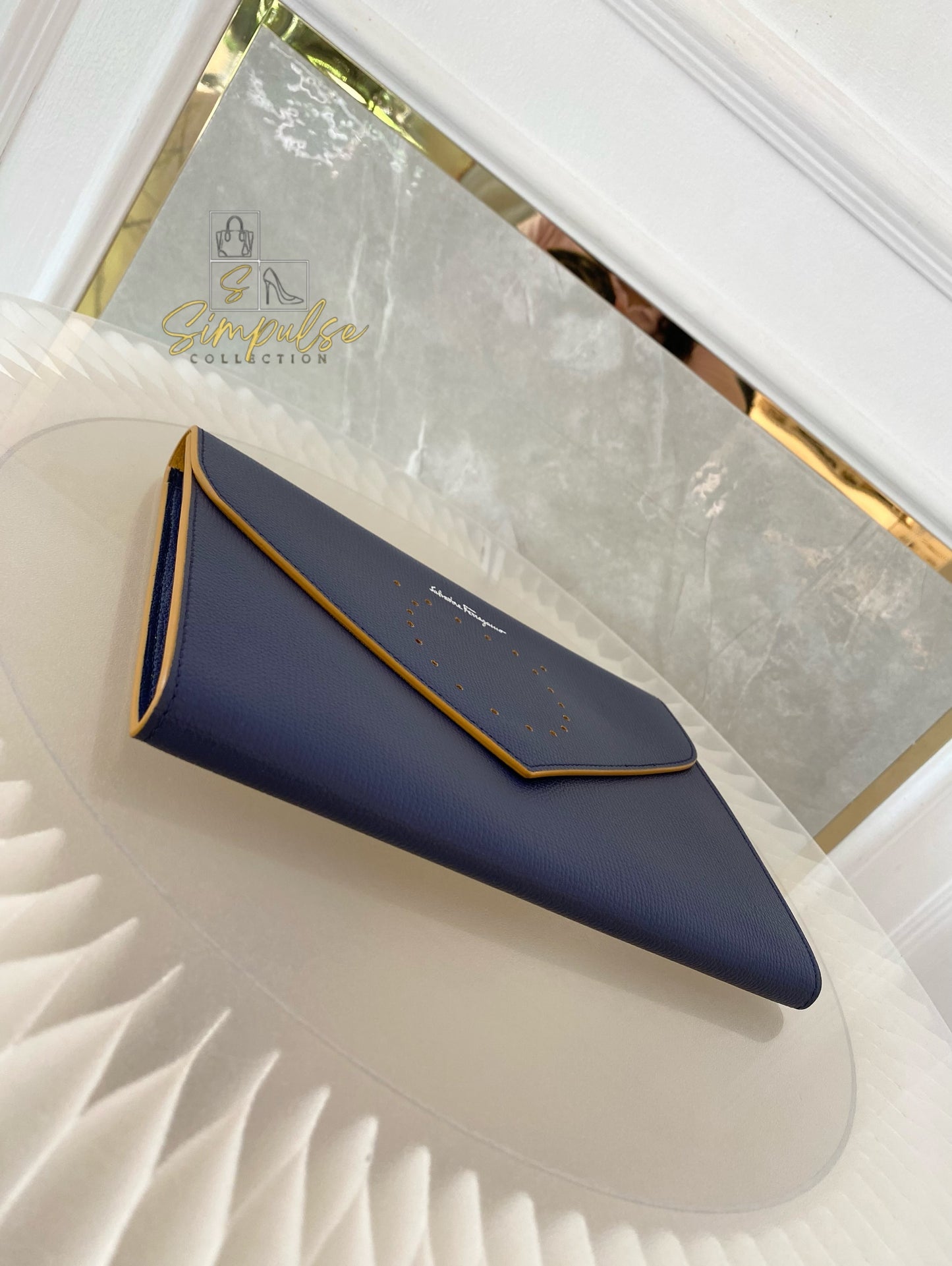 Salvatore Ferragamo Navy Blue Envelope