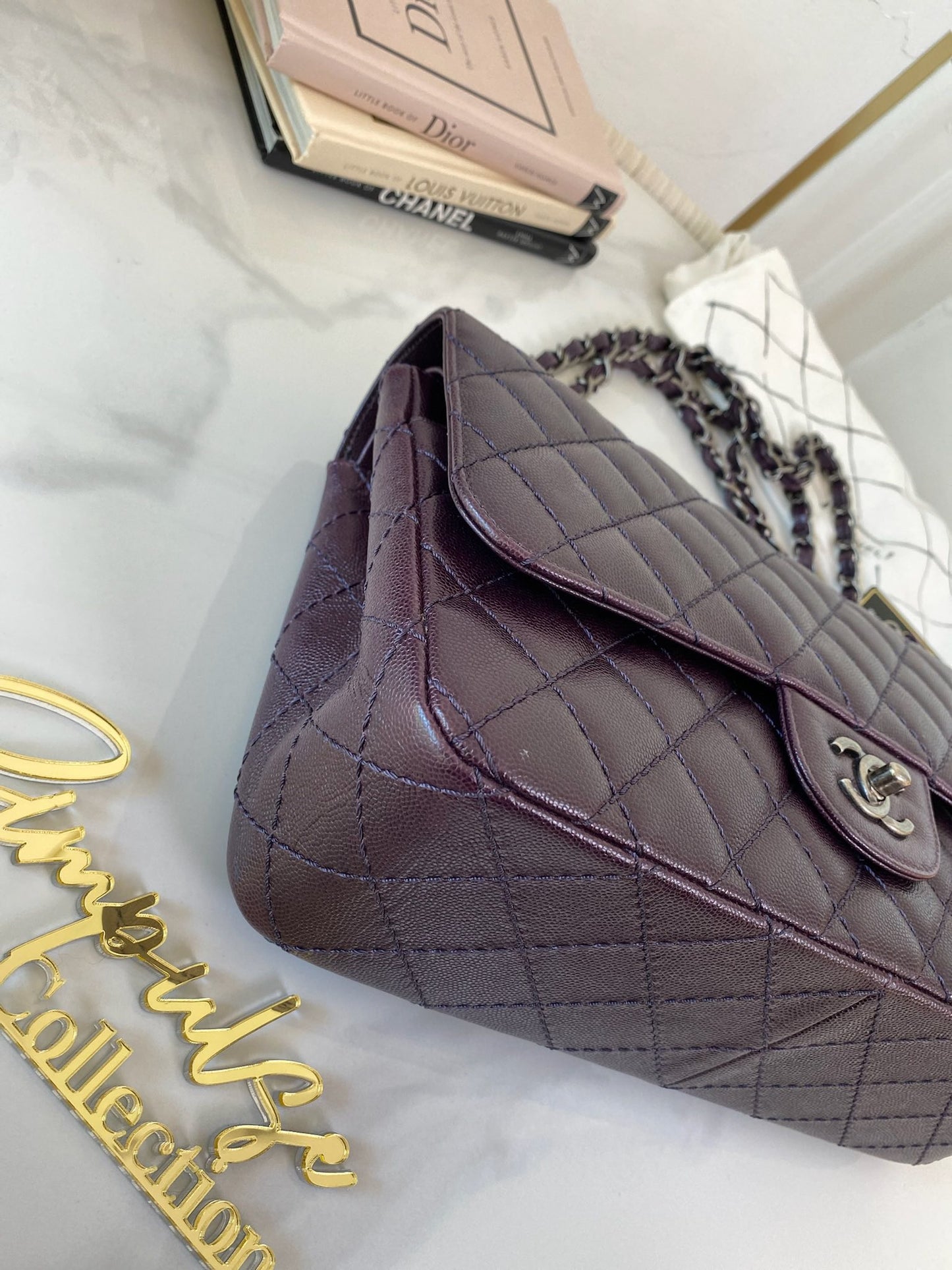 Chanel Jumbo Double Flap Plum Caviar Ruthenium Hardware