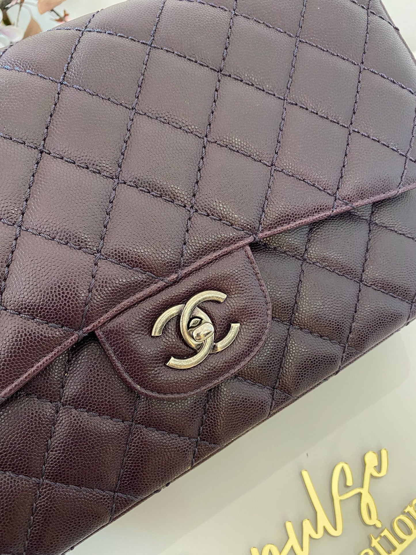 Chanel Jumbo Double Flap Plum Caviar Ruthenium Hardware