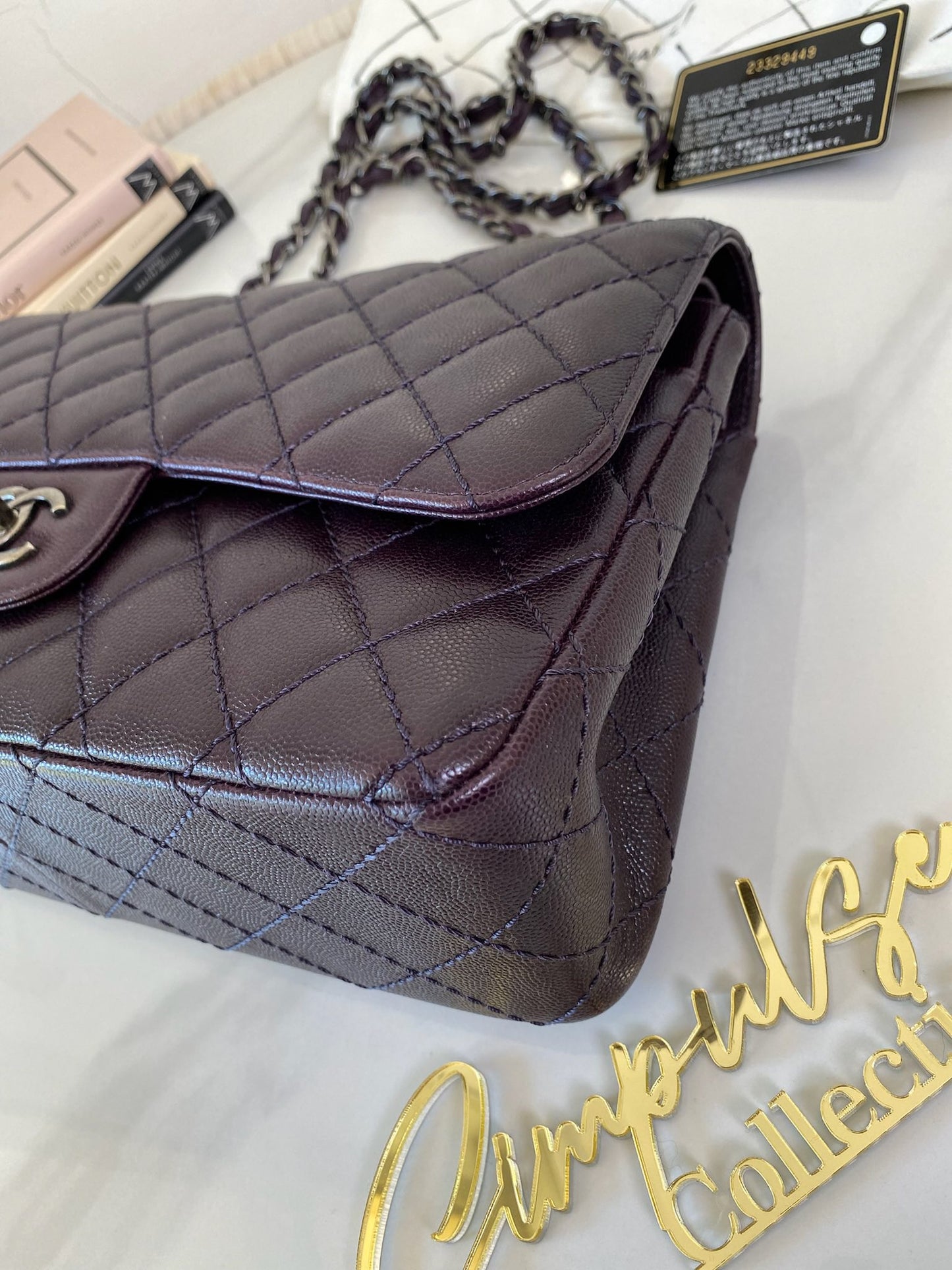 Chanel Jumbo Double Flap Plum Caviar Ruthenium Hardware