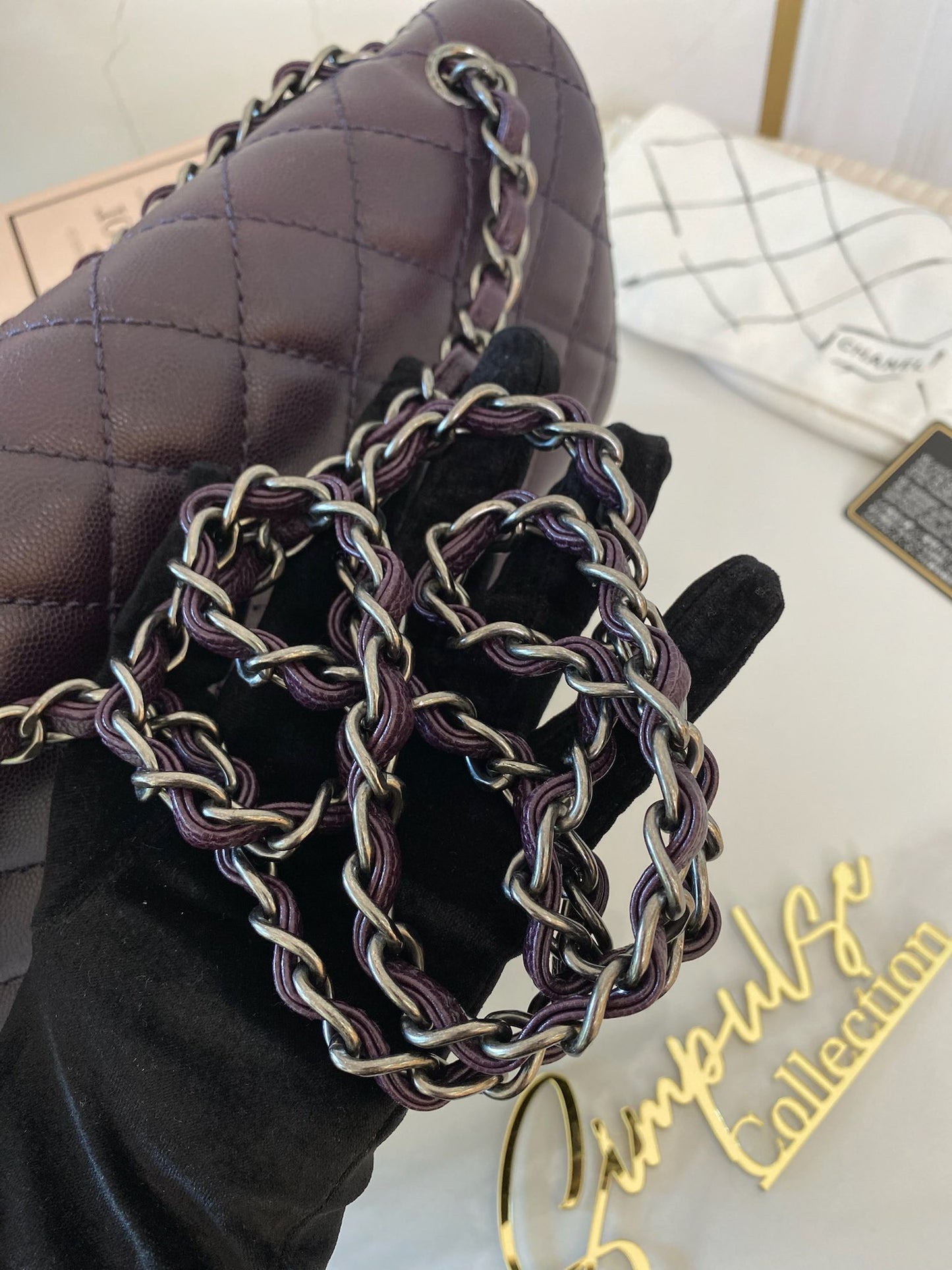 Chanel Jumbo Double Flap Plum Caviar Ruthenium Hardware