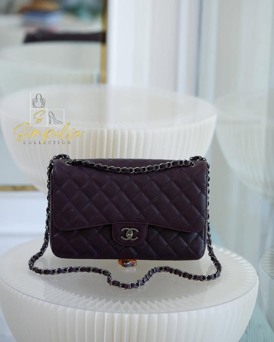 Chanel Jumbo Double Flap Plum Caviar Ruthenium Hardware